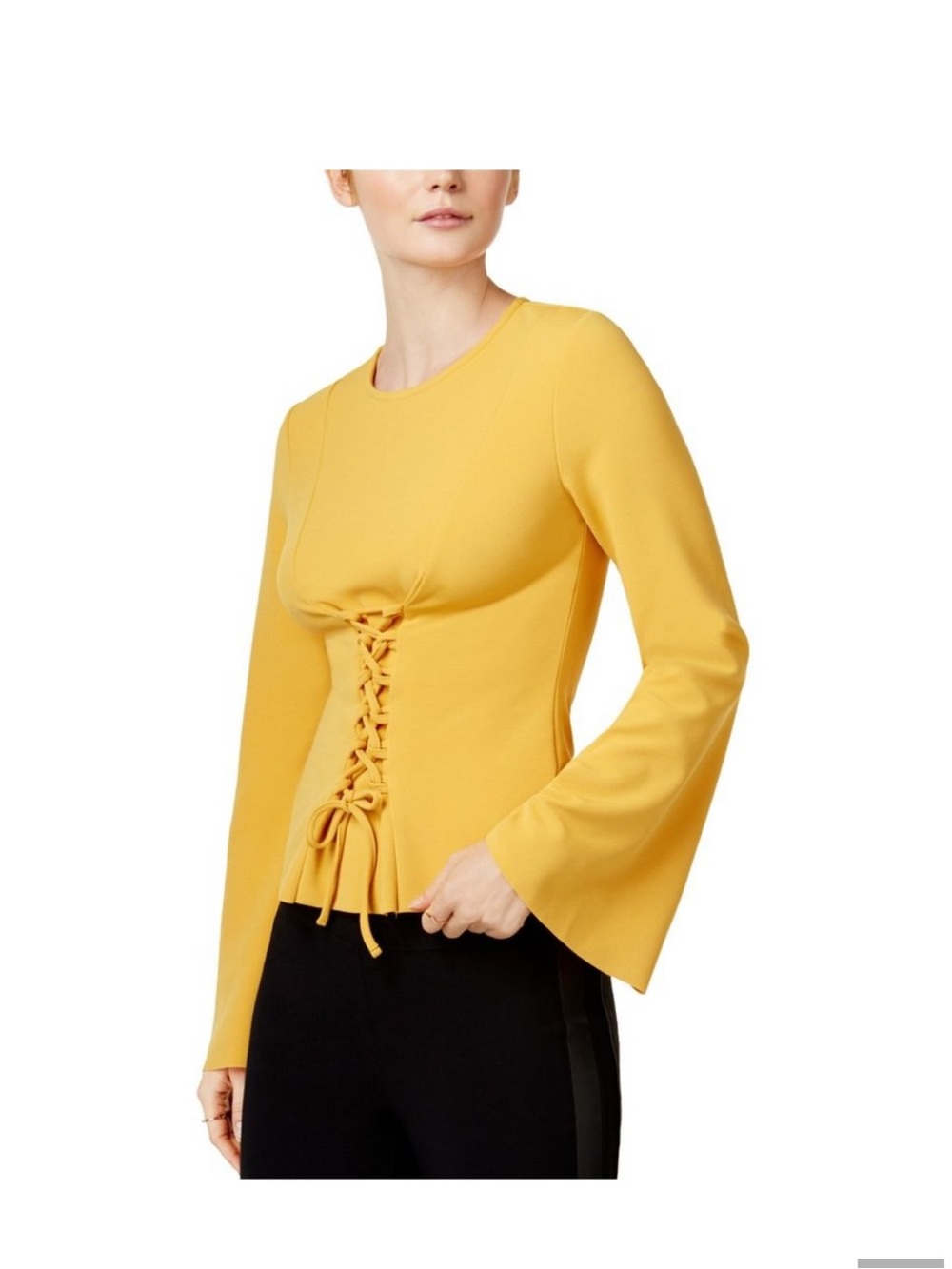NWOT Bar III Yellow Corset Blouse Long Sleeve, Sz: S